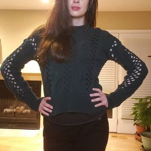 Express Dark Forest Green patterSweater Six Medium